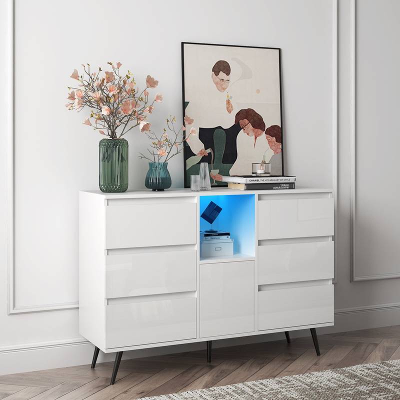 Sleek White Gloss Sideboard with LED Glow
