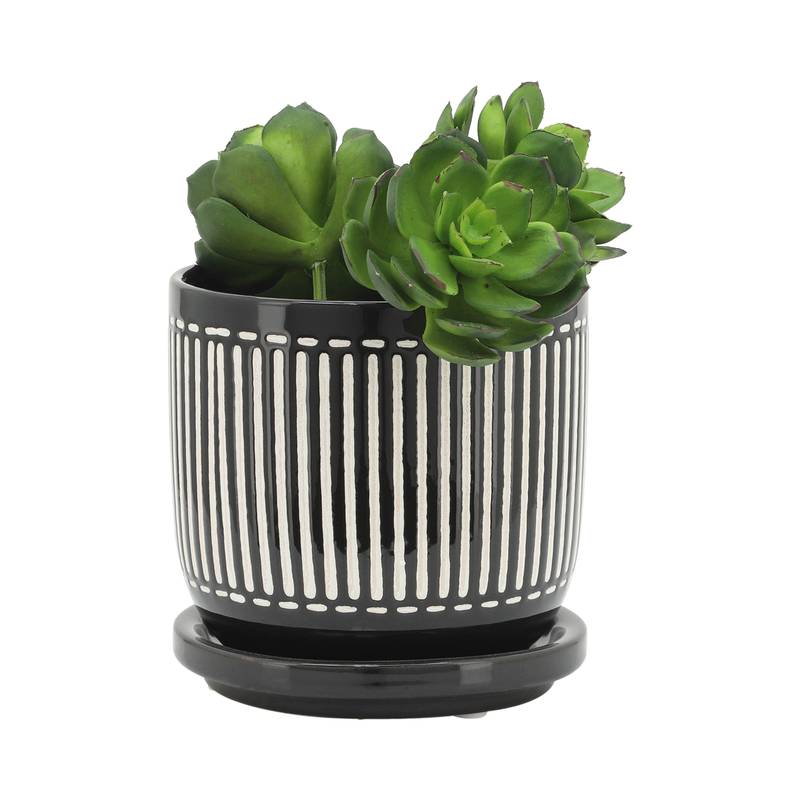 Stylish Black Vertical Planter with Saucer