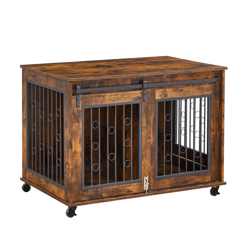 Rustic Double Puppy Sliding Dog Crate