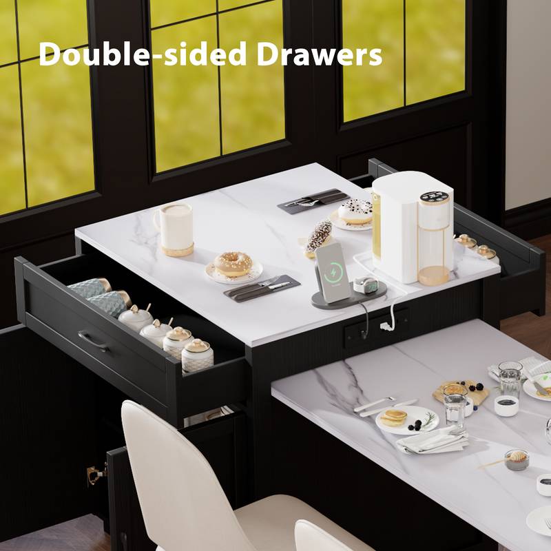 Stylish Expandable Kitchen Island with Storage and Power Outlet