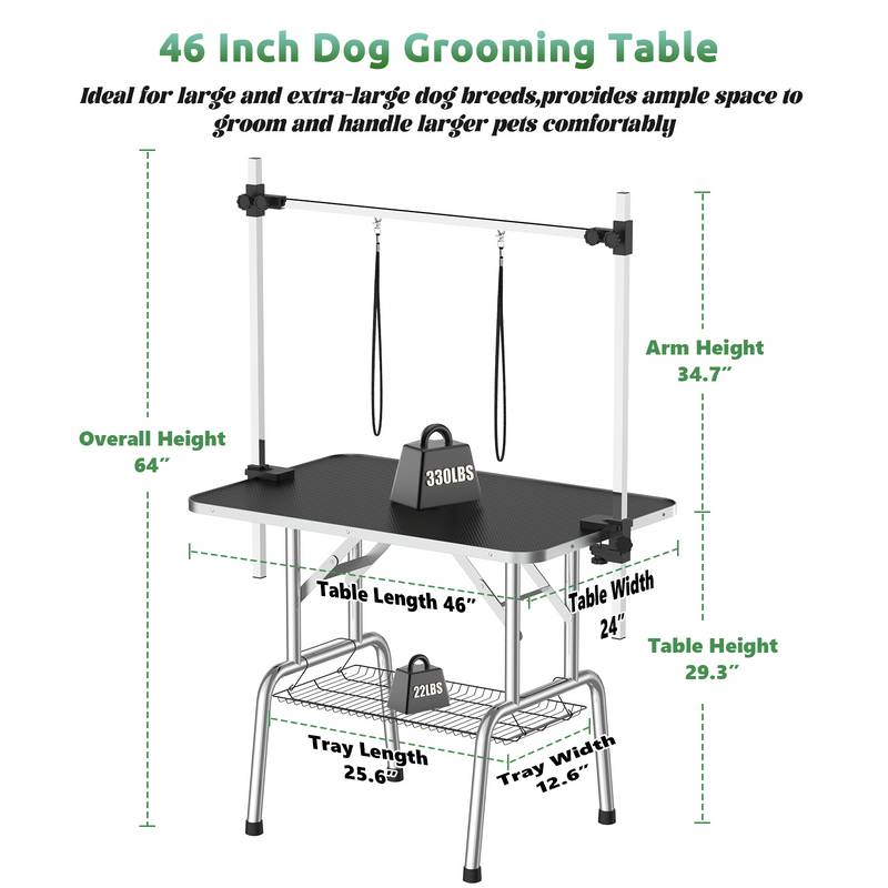 Foldable Dog Grooming Table with Adjustable Arm and Storage Tray