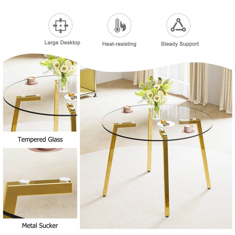 Chic Glass Round Table with Golden Legs