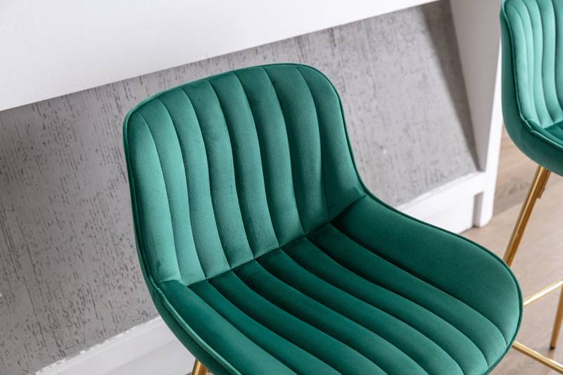 Chic Green Velvet Bar Stools with Gold Legs - Set of Two