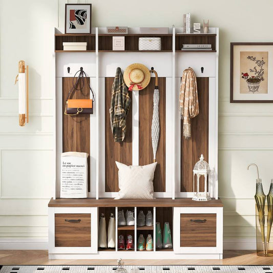 Versatile Entryway Bench with Coat Rack and Storage