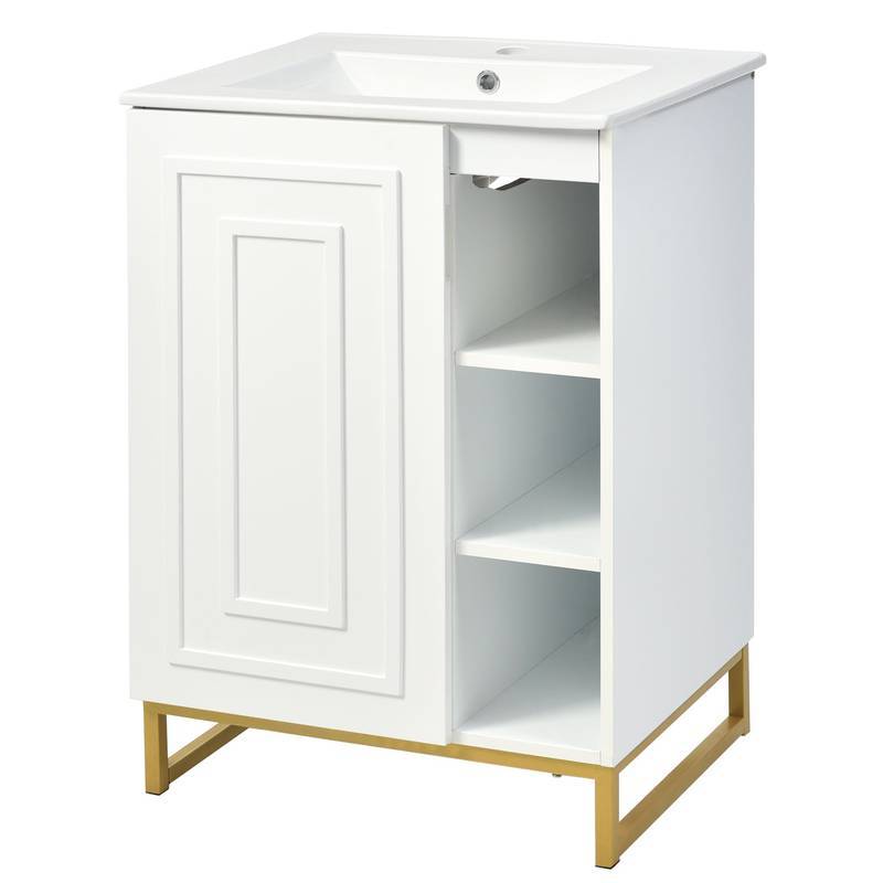 Chic White Bathroom Vanity with Gold Legs