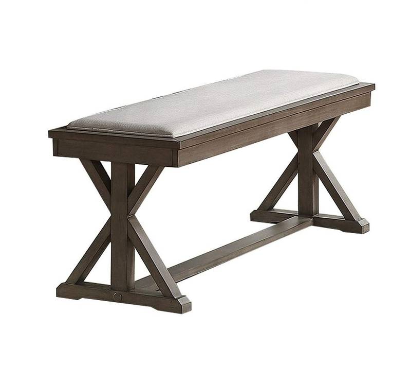 Chic Ash Gray Dining Bench with Cream Cushion