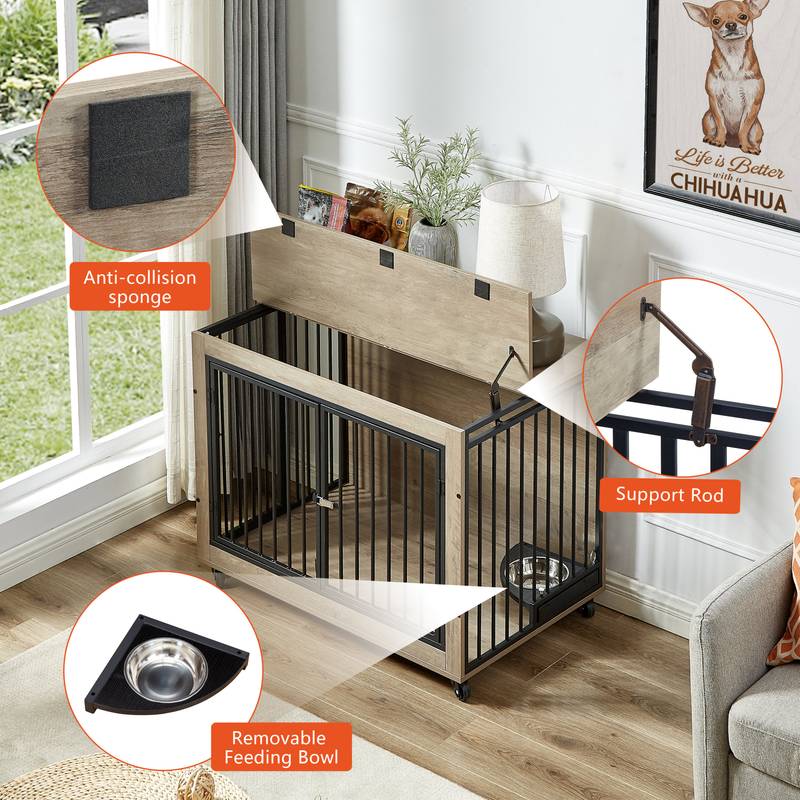 Chic Pup Crate Table with Rotating Bowl and Wheels