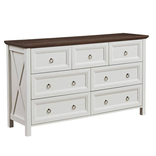 Rustic Farmhouse 7-Drawer Dresser & TV Stand
