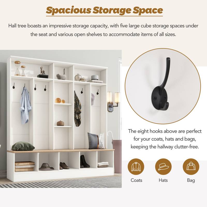 Chic Entryway Hall Tree with Storage Bench & Coat Rack