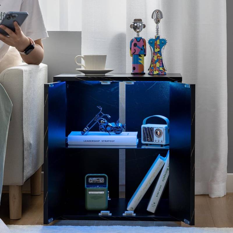 Chic LED Nightstand with Glass Shelves