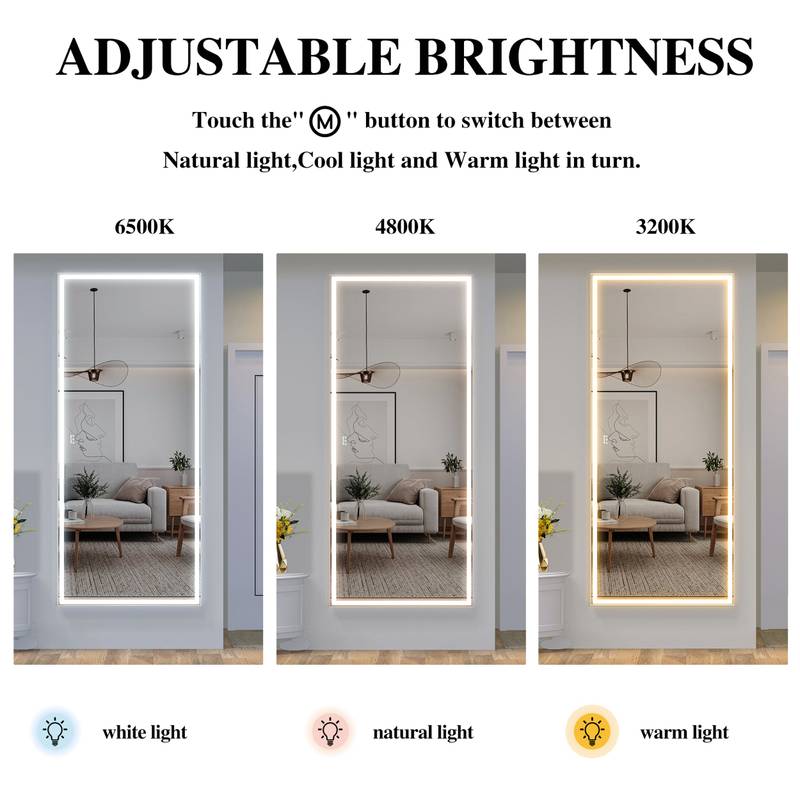 GlamGlow LED Bathroom Mirror: Illuminated Full-Body Reflection in Silver