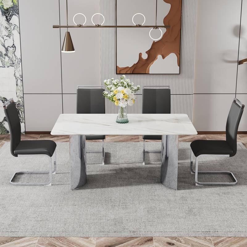 Sleek Marble-Design Dining Table