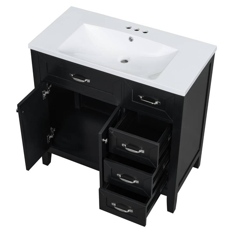 Sleek Black Bathroom Vanity with Sink and Storage
