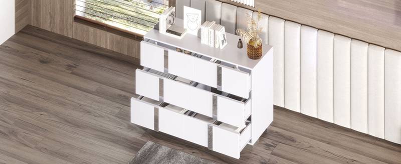Chic White Mirror Dresser with Metal Handles