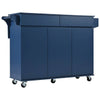 Navy Blue Rolling Kitchen Island with Drop Leaf & Storage