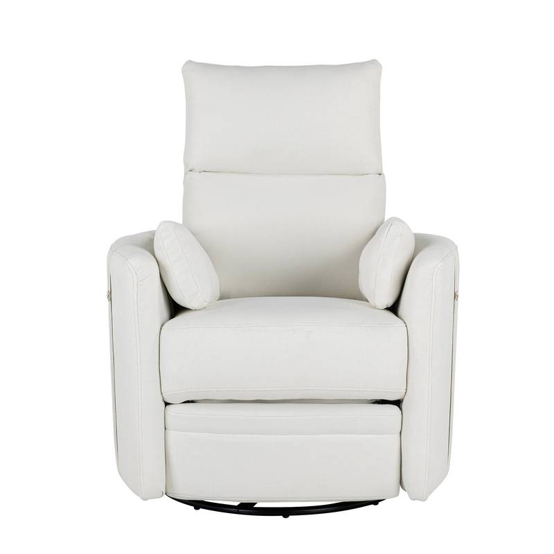Cozy Beige Swivel Rocker Recliner with Pillows
