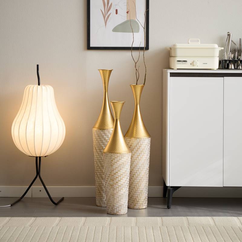 Chic Woven Metal Vase Trio