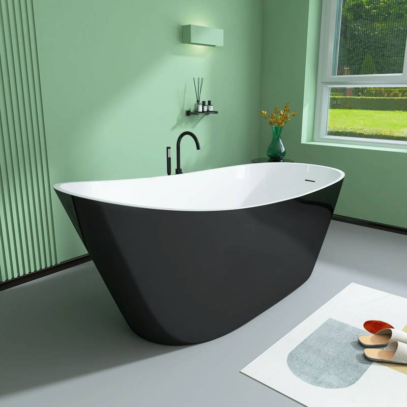 Sleek Oval Soaking Tub - Adjustable Freestanding Design with Stylish Overflow & Drain