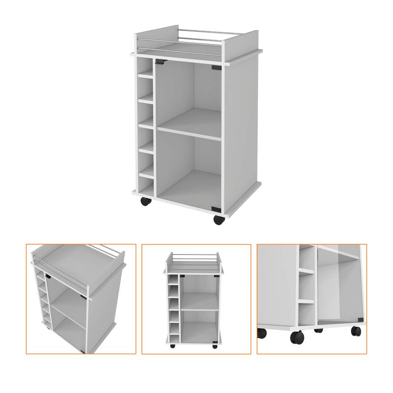 Chic Vegas Bar Cart with Glass Doors & Liquor Cubbies