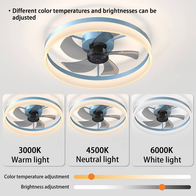 Blue Dimmable Ceiling Fan with LED Light