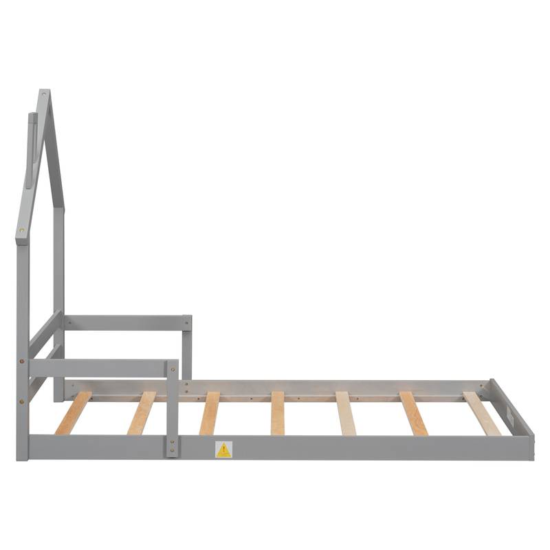 Cozy Twin House Bed with Handrails - Grey