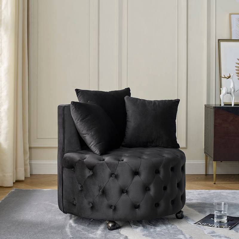 Cozy Velvet Swivel Chair with Tufted Design and Plush Pillows