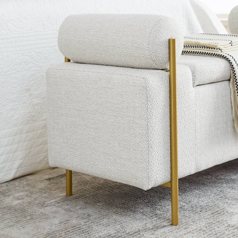 Chic Linen Storage Bench with Stylish Arms and Sturdy Legs
