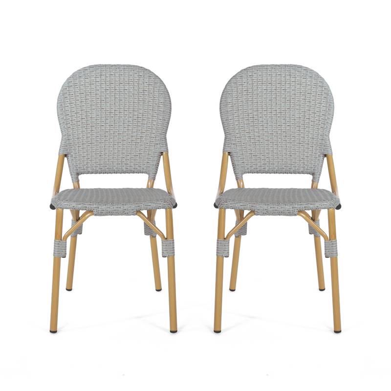 Cozy Bistro Duo: Gray Rattan & Bamboo Chairs