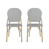 Cozy Bistro Duo: Gray Rattan & Bamboo Chairs