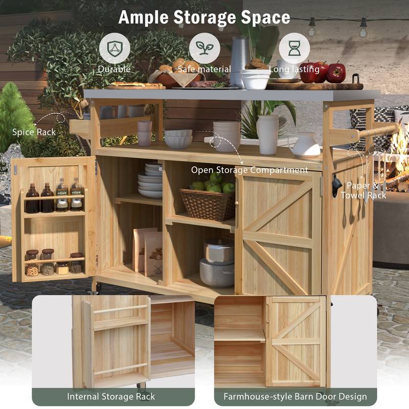Farmhouse Rolling BBQ Bar & Storage Island