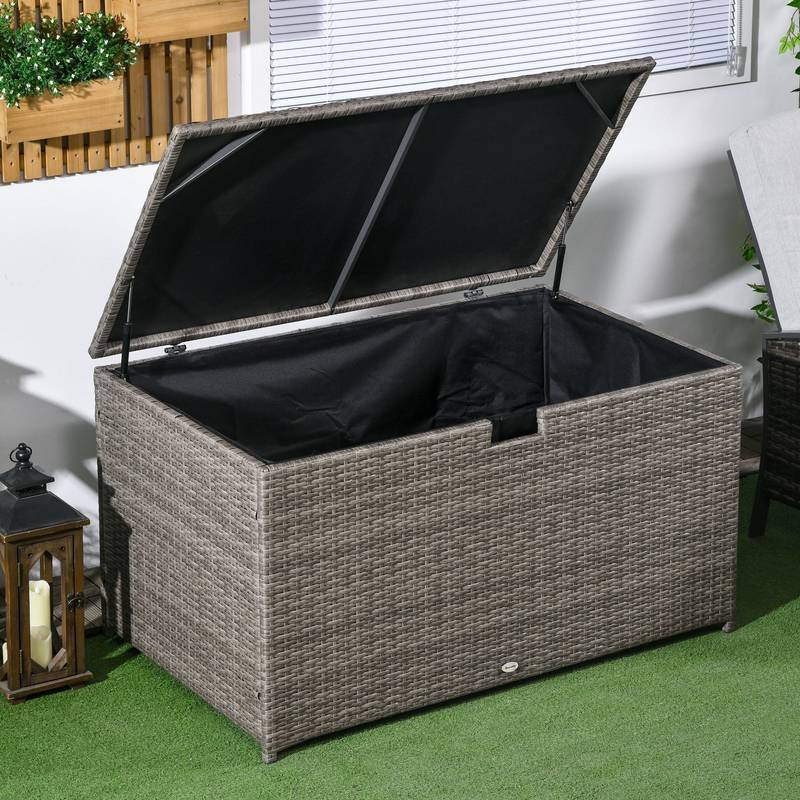 Outsunny Gray Rattan Outdoor Storage Box