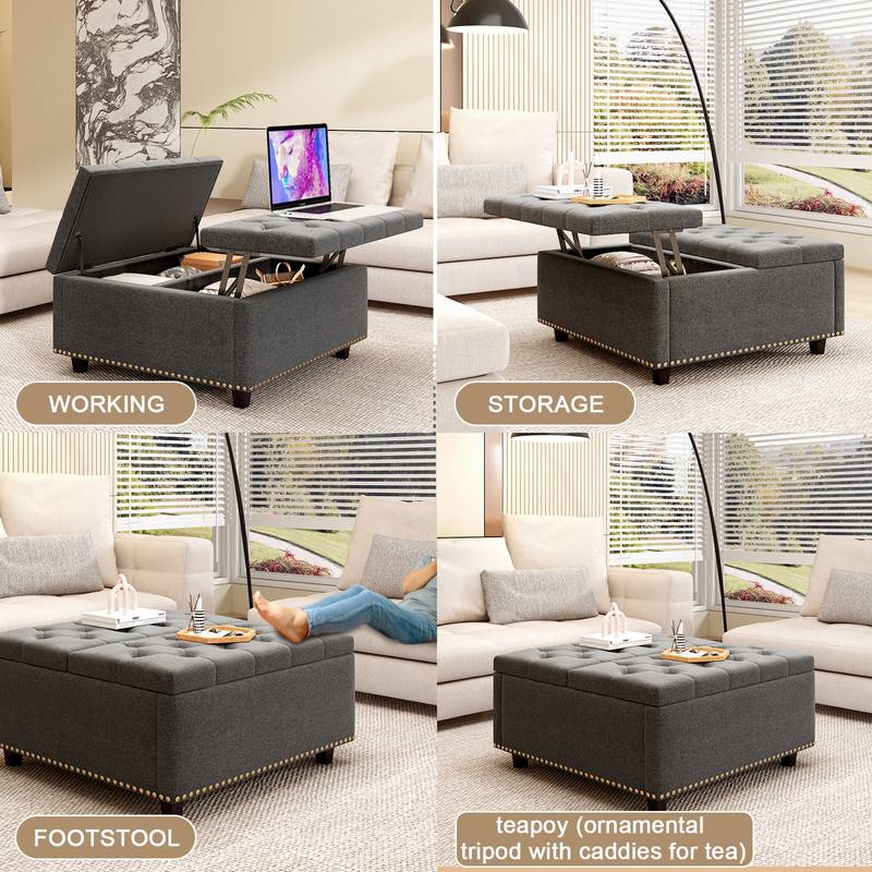 Sleek Storage Ottoman with Chic Nailhead Design