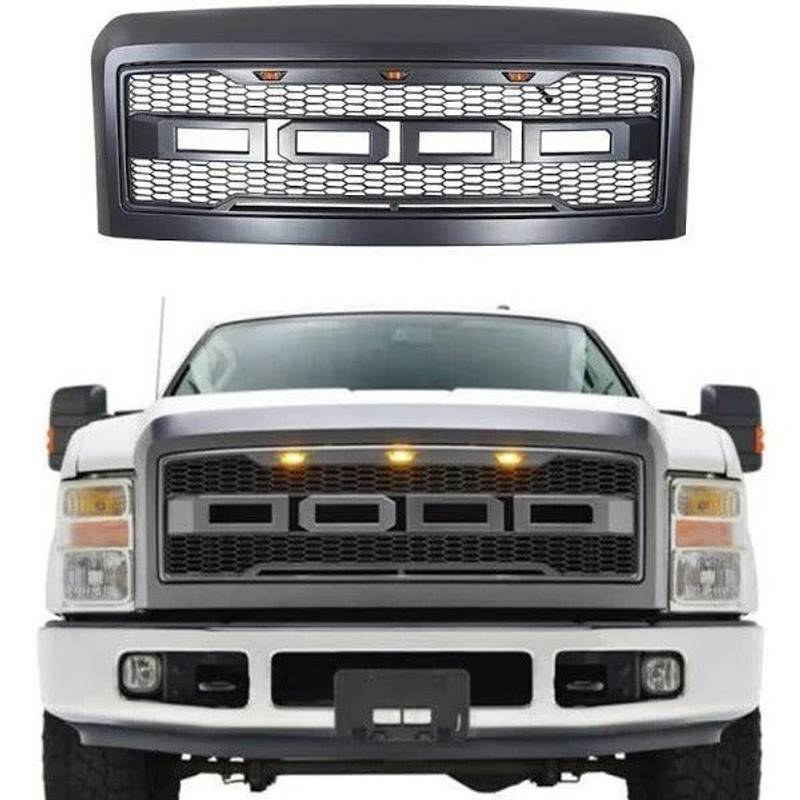 Sleek Matte Black Raptor Grill for Ford Trucks with Lights & Letters