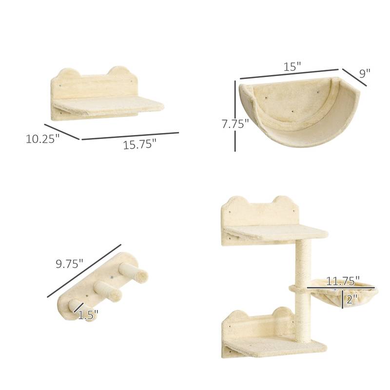 Cozy Cat Wall Set: Shelves, Perches & Hammock