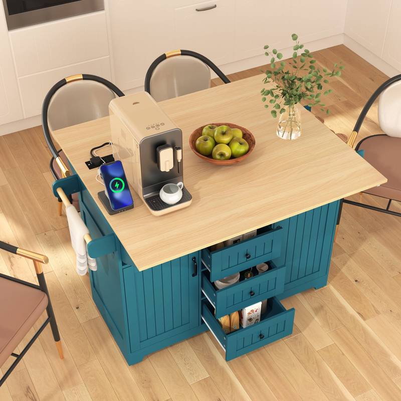 Versatile Rolling Kitchen Island with Drop Leaves and Power Outlet