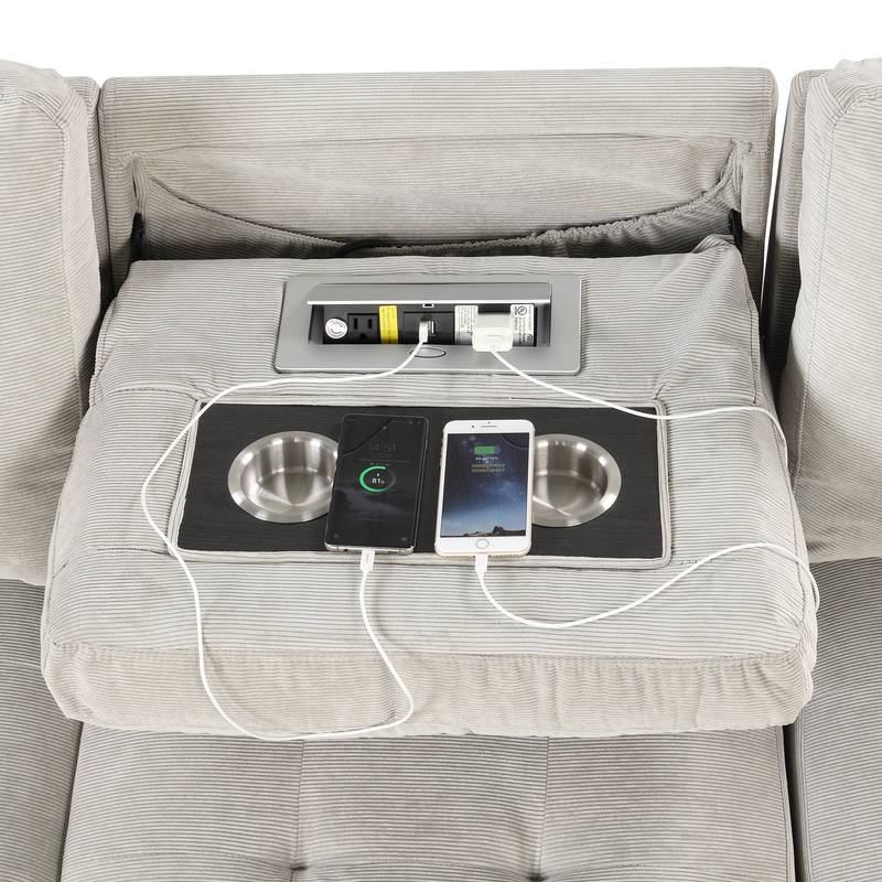 Chic Light Gray Chaise Lounge with Hidden Storage and USB Charger