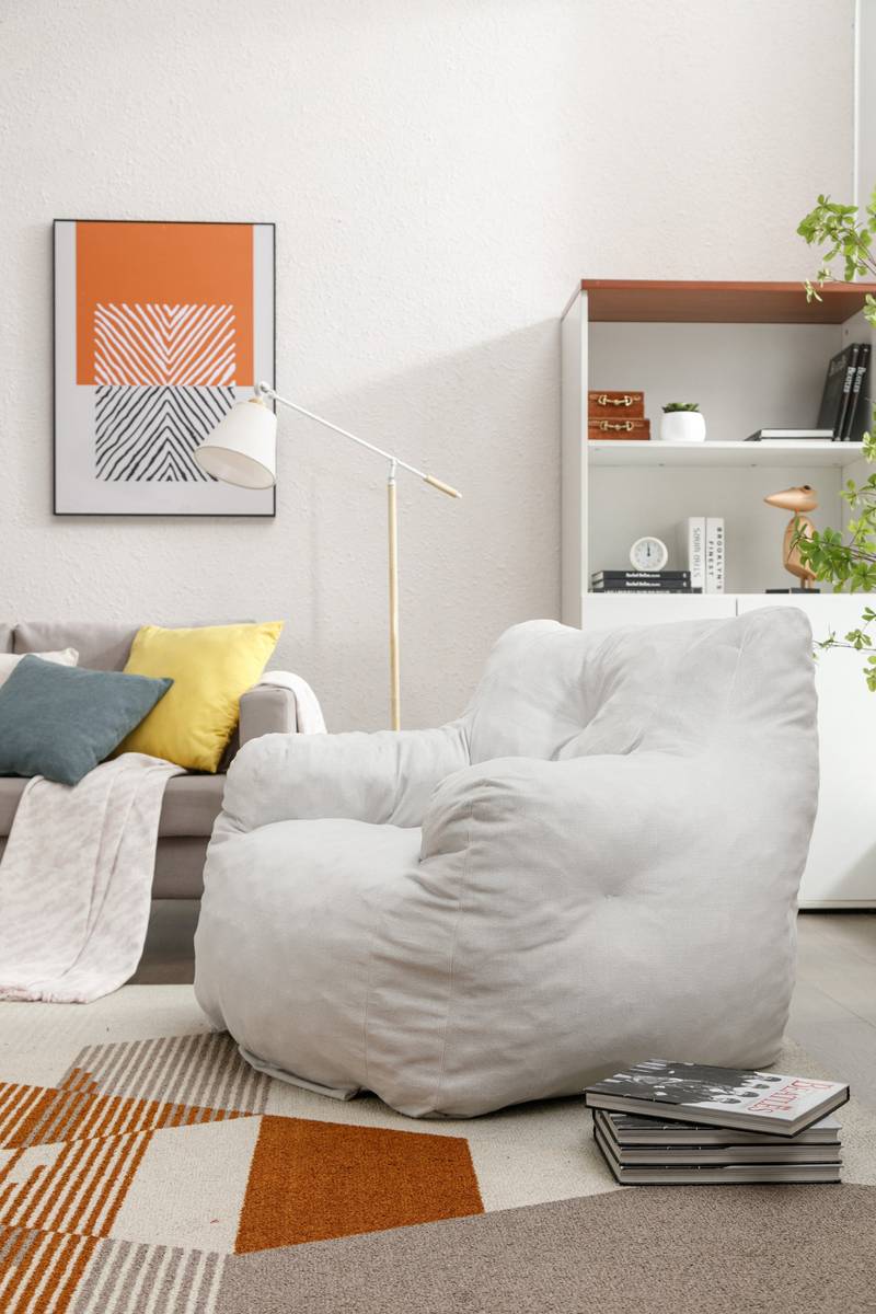 Cozy Ivory Velvet Memory Foam Bean Bag Chair