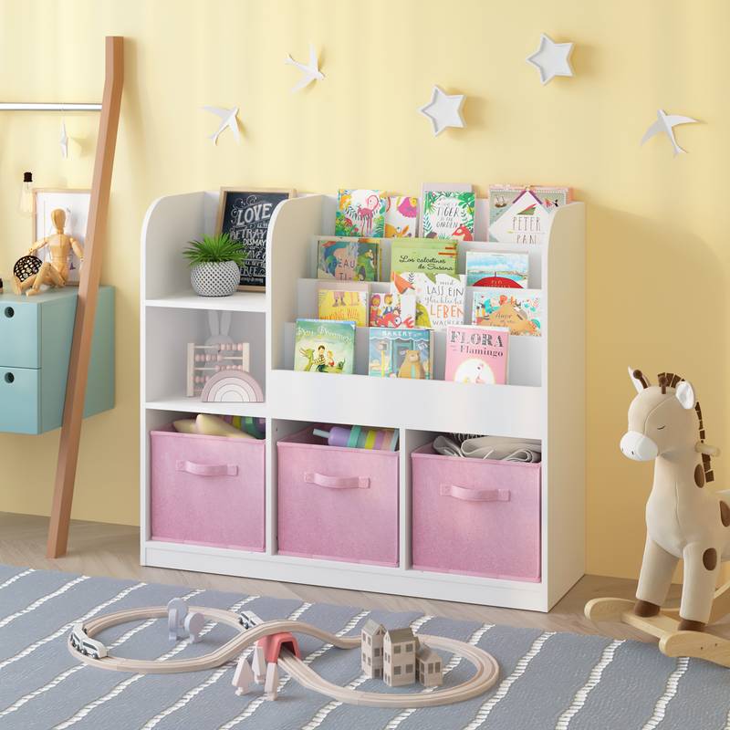 Whimsical Kids' Bookcase with Fun Fabric Drawers