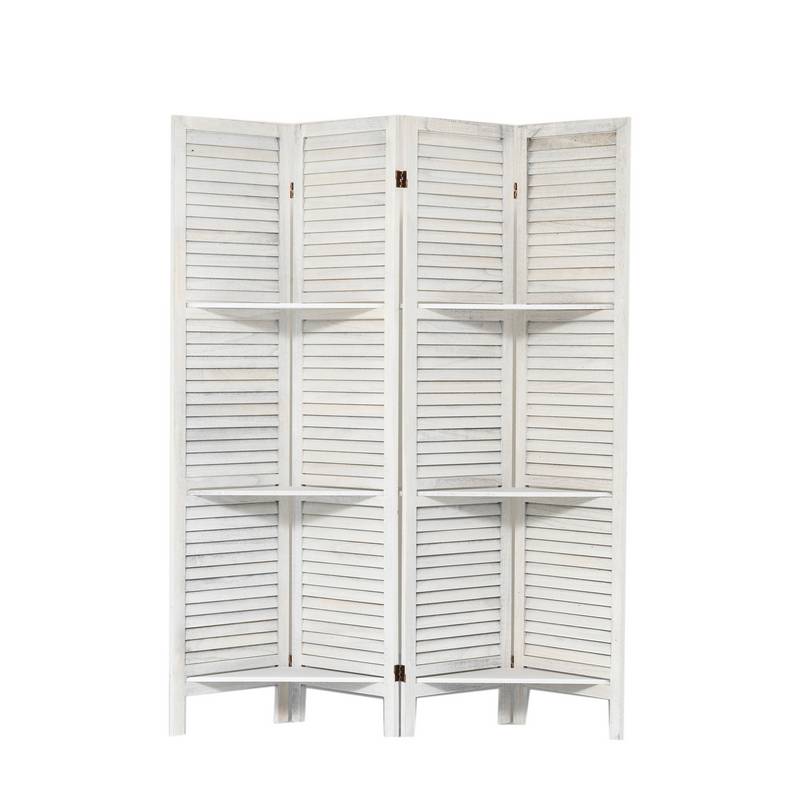 Chic White Folding Room Divider with Shelves