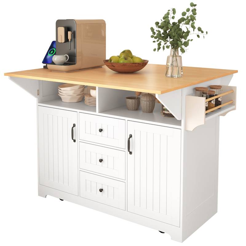 Stylish Rolling Kitchen Island with Drop Leaves and Storage