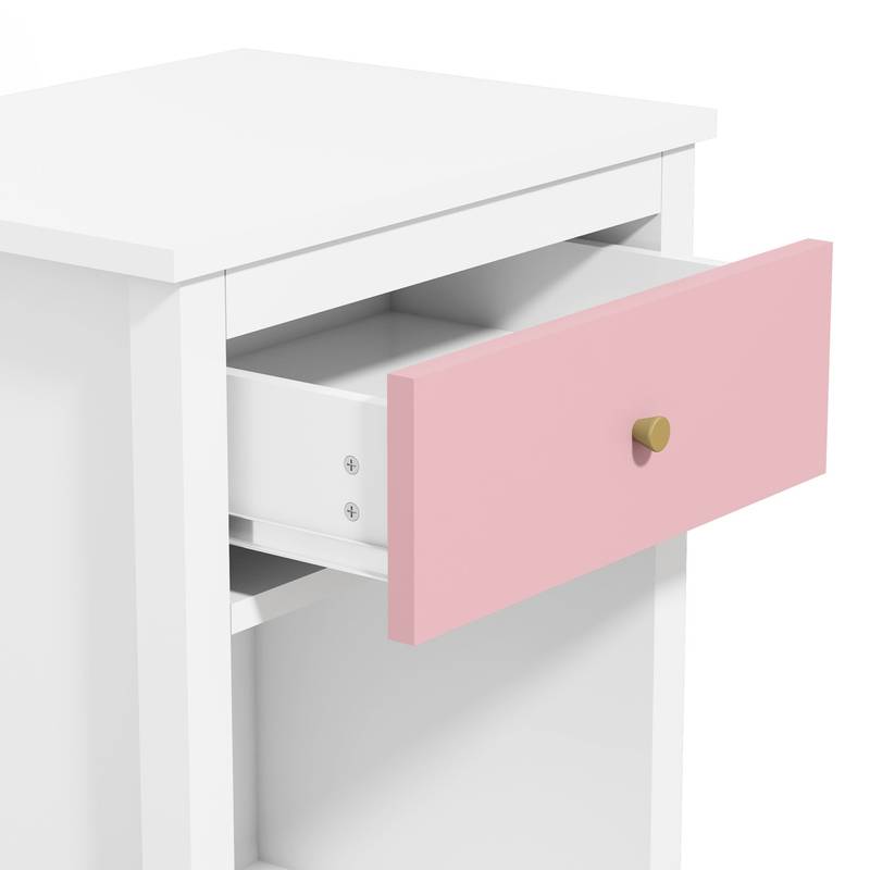 Charming Pink Wooden Nightstand with Shelf & Drawer