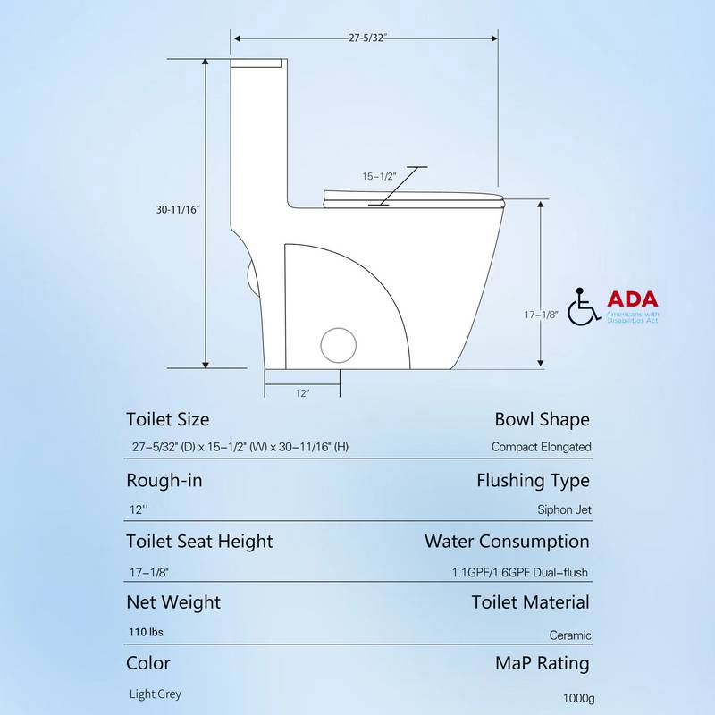 Eco-Friendly Comfort Toilet - Soft Close, Dual-Flush, Light Grey