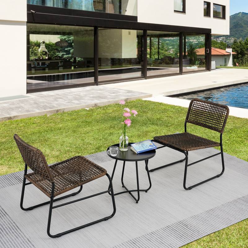 Chic Rattan Patio Set with Modern Round Table