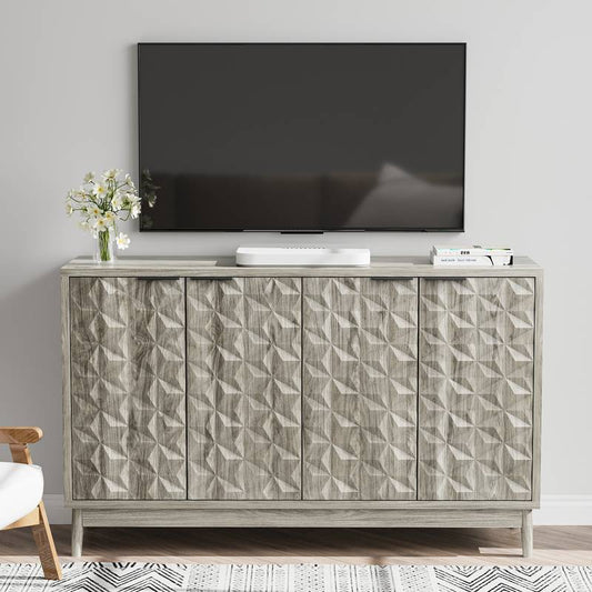 Chic Grey Buffet Cabinet with Stylish Diamond Doors