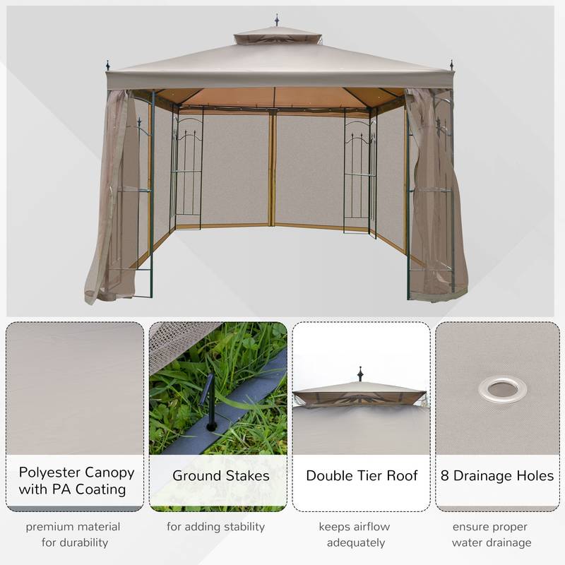 Charming Brown Patio Gazebo with Shelves and Netting