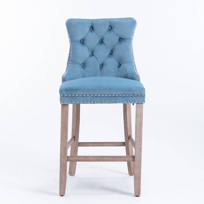 Chic Velvet Barstools with Tufted Detail - Set of Two (Light Blue)