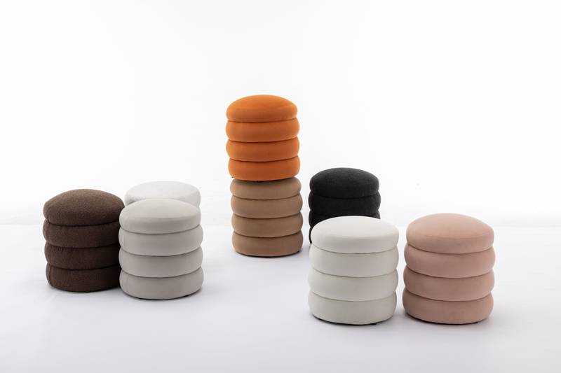 Ivory Velvet Round Ottoman