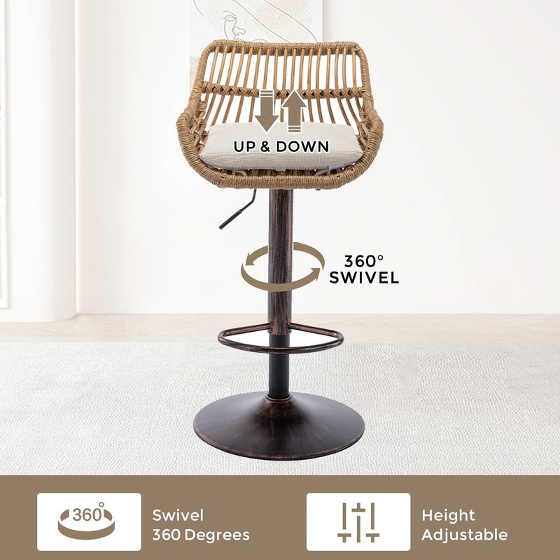 Chic Adjustable Bar Stools - Set of Two in Beige