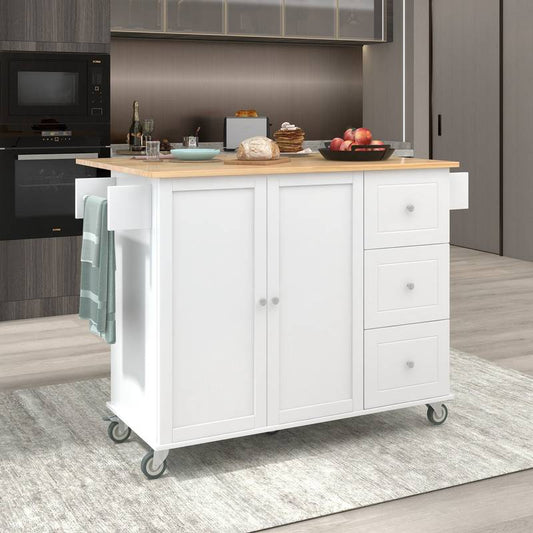 Charming Rolling Kitchen Island with Wood Top & Convenient Storage