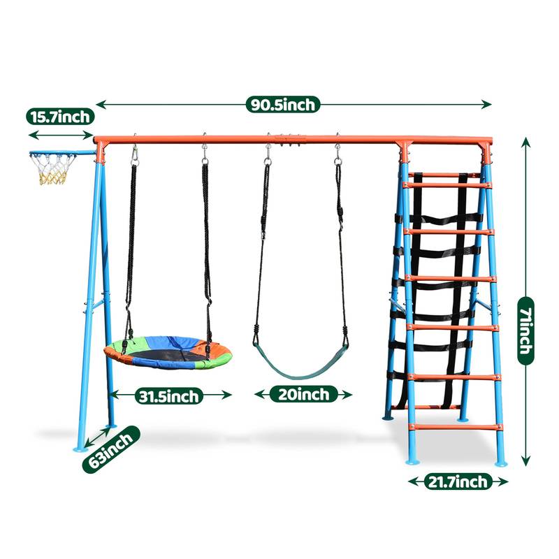 Backyard Adventure Swing Set with Basketball Hoop and Climbing Fun